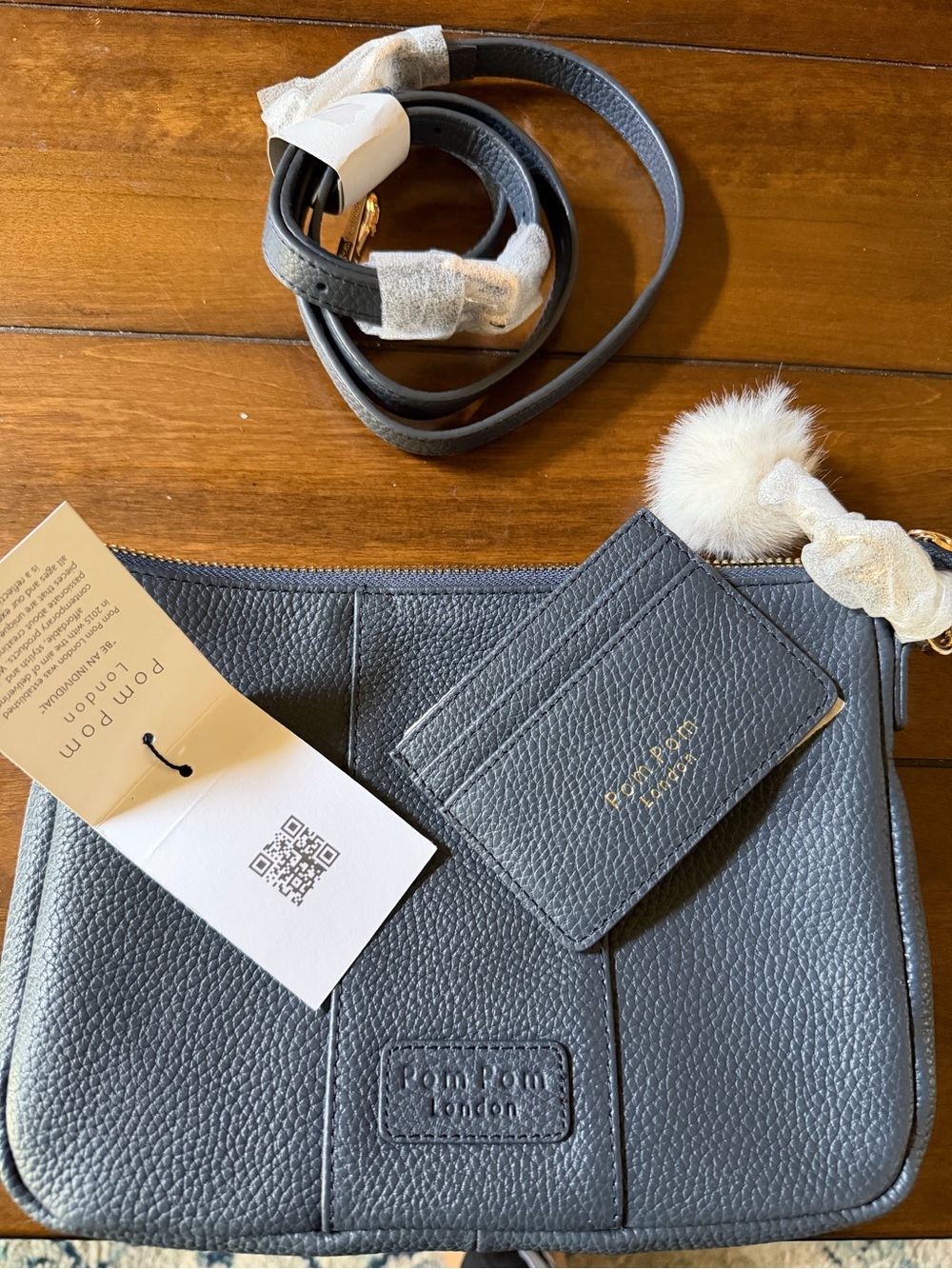 Pom Pom London Slim Crossbody Bag - Slate Blue - Picture 3 of 7